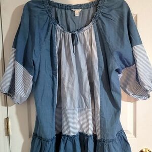 Blue Striped Denim Women's Top